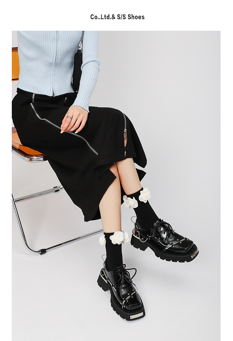 Voyage Voyage Niche Spring Lace-Up Thick-Soled Derby For Women 2022 New Retro Chunky Heel Loafers British Style Square-Toed Leather_voghion.com