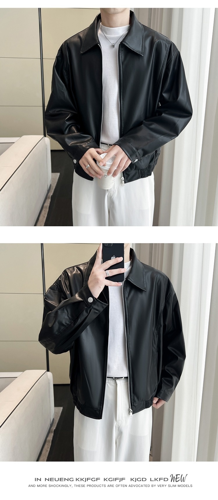 Giacca da motociclista da uomo in pelle con cerniera imbottita e design di nicchia Pishi Pu, autunno inverno, cappotto alla moda_voghion.com