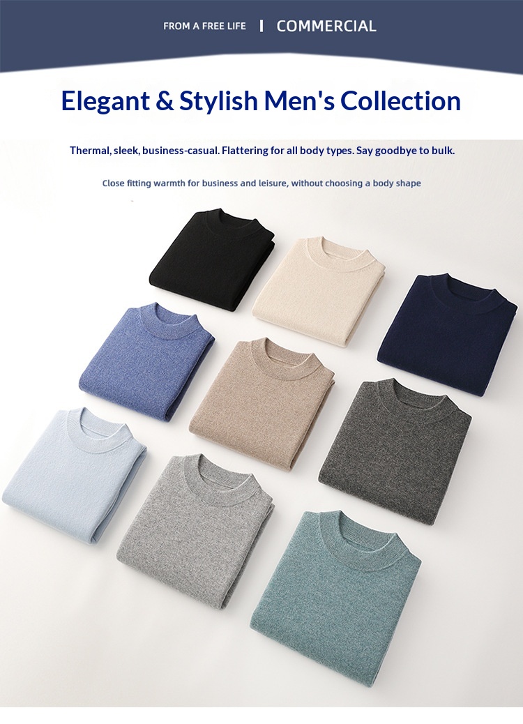 Herren-Strickpullover mit halbem Rollkragen, Herbst/Winter, aus reiner Wolle, einfarbig, dickwandig, stilvoll, Business-Look_voghion.com