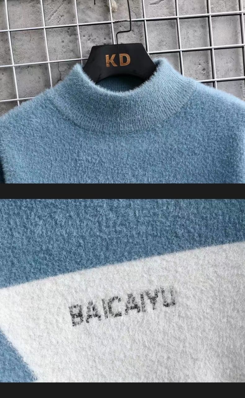 boy Mink Wool Sweater For Men, Autumn And Winter Base Shirt, Half Turtleneck, Mid Collar, Stylish Student_voghion.com