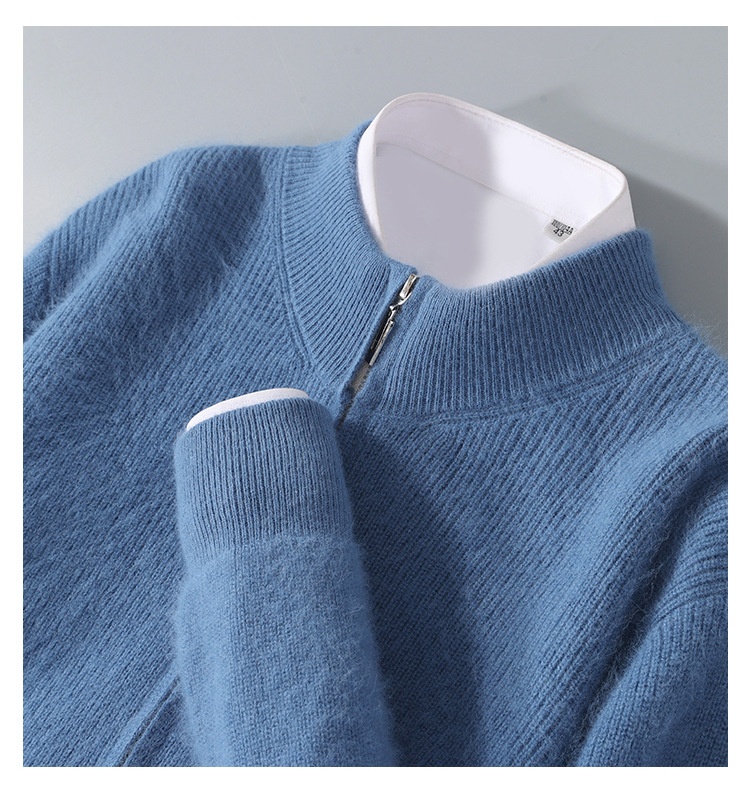 boy Boy Boy Boy Autumn Winter New Thickened Loose Men's Half Turtleneck Zipper Cardigan Casual Wool Knitted Sweater Jacket_voghion.com