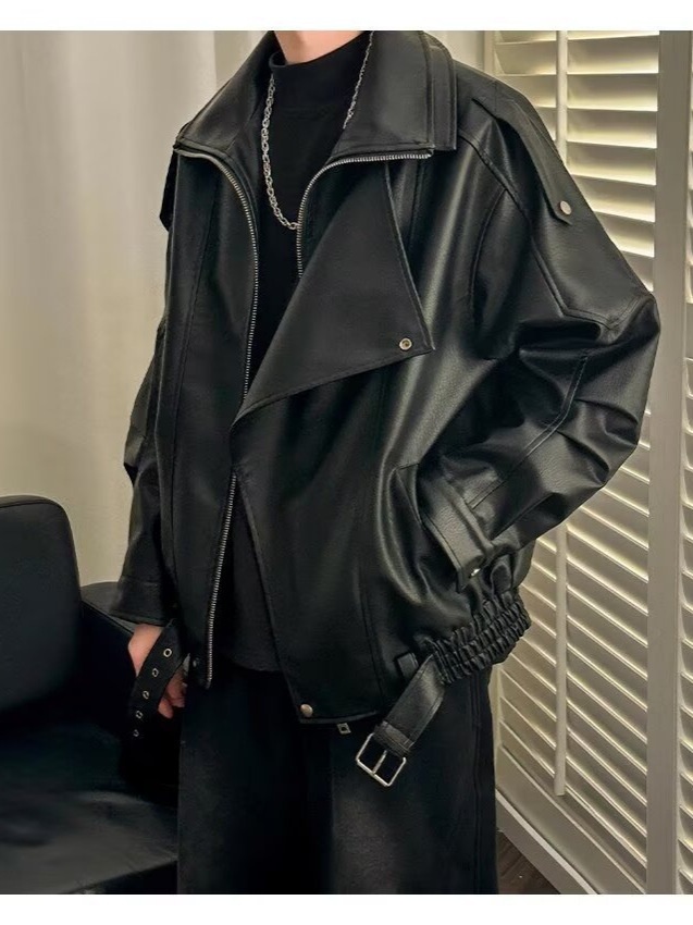 Giacca da motociclista di alta qualità con colletto rovesciato per uomo, stile europeo e americano, moda da strada alla moda, giacca da motociclista, PU coreano_voghion.com