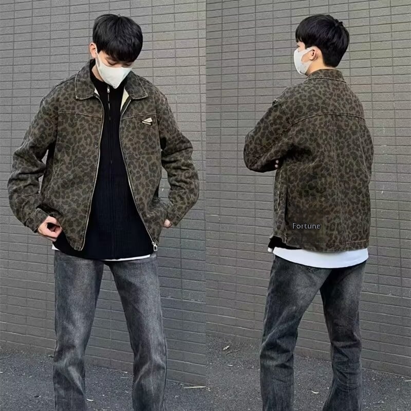 boy 2024 Style Functional Leopard Print Lapel Jacket For Men Women Spring Winter New Trendy European And American Zipper_voghion.com