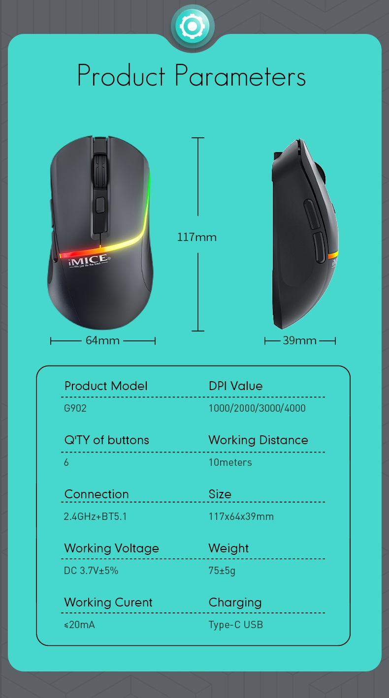 Digitex Digitex IMICE Factory Direct Supply Cross-Border Bluetooth Dual-Mode 6 Button RGB Rechargeable Silent Type-C Wireless Gaming_voghion.com