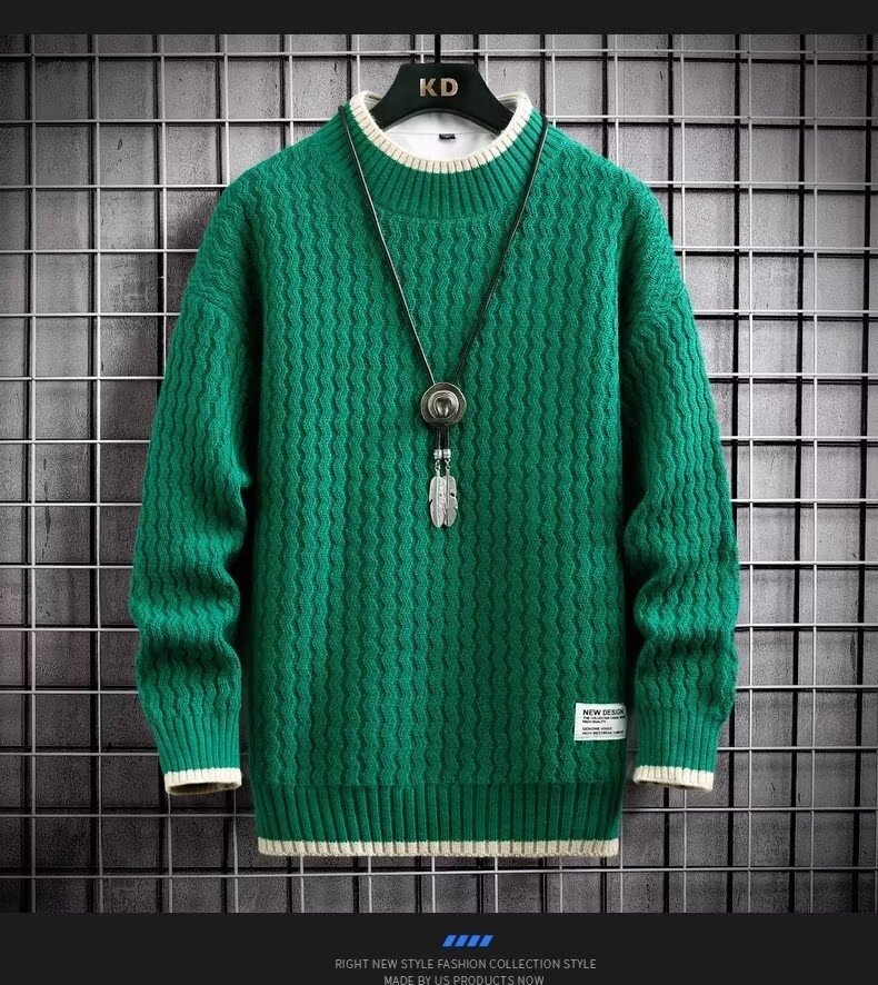 Pull à col roulé mi-long pour homme, pull en maille torsadée automne-hiver, pull tendance ample à col rond pour homme._voghion.com