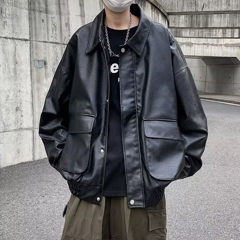 Giacca da motociclista in PU stile street europeo americano da uomo, tendenza autunnale, giacca da motociclista bella e accattivante, giacca in pelle dalla vestibilità ampia_voghion.com