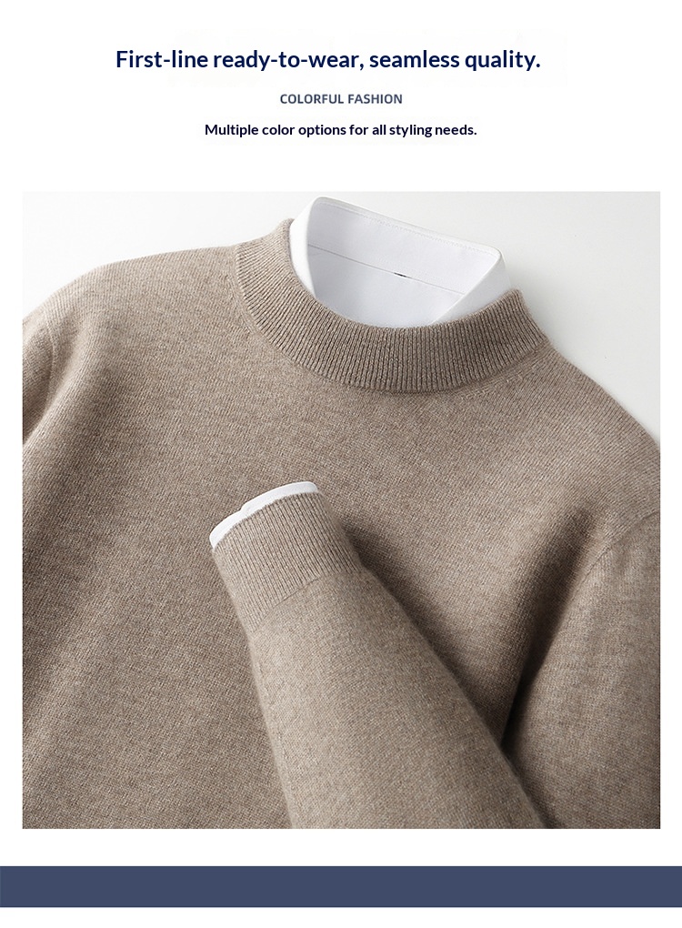 Herren-Strickpullover mit halbem Rollkragen, Herbst/Winter, aus reiner Wolle, einfarbig, dickwandig, stilvoll, Business-Look_voghion.com