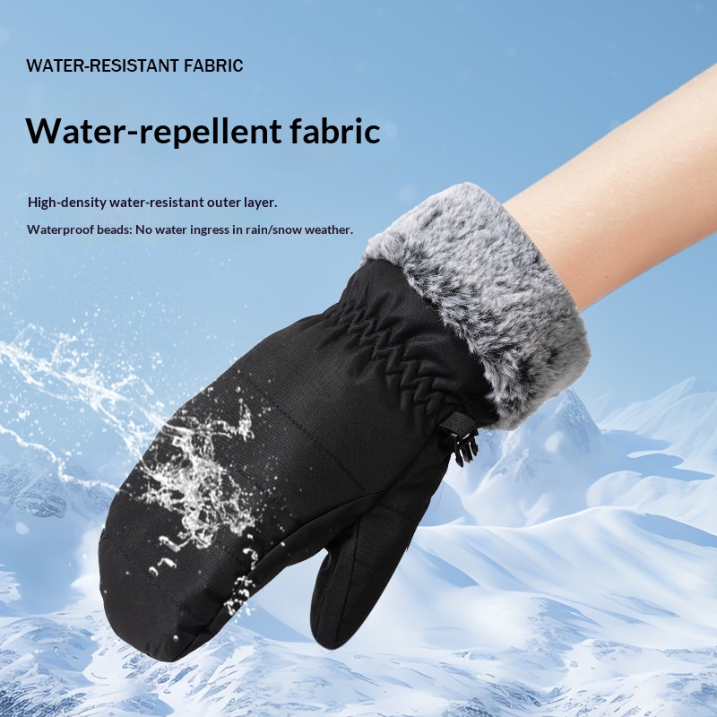 boy Boy Boy Single Board Outdoor Ski For Women Winter Fleece Lined Thickened Waterproof Warm Five-Finger Touchscreen Gloves_voghion.com
