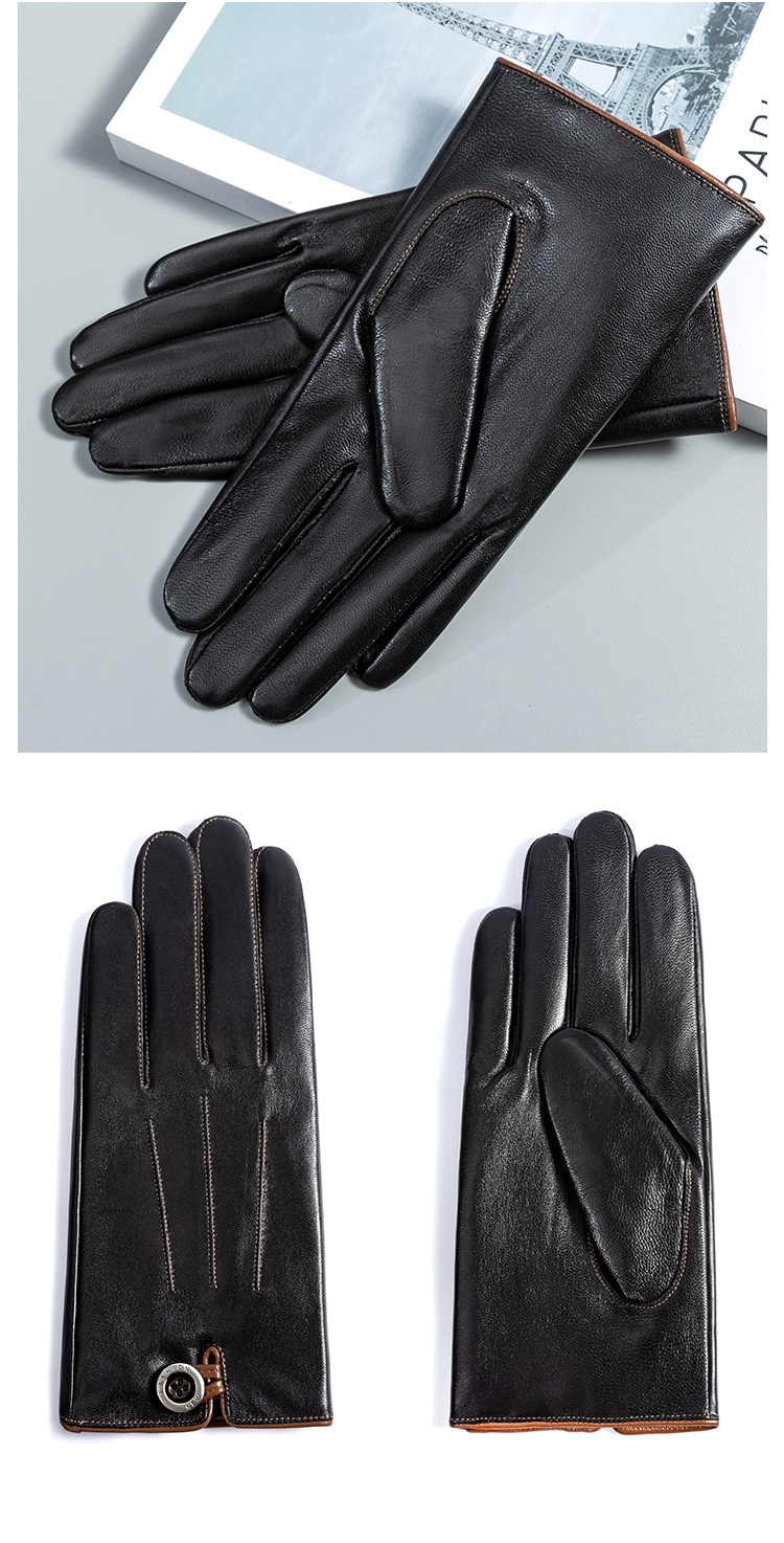 Boy Boy Boy Fashion Genuine Men, fleecegefüttert, dick gefüttert, Touchscreen-fähig, warm für Herbst und Winter, geeignet zum Reiten und Autofahren, Ziegenleder_voghion.com