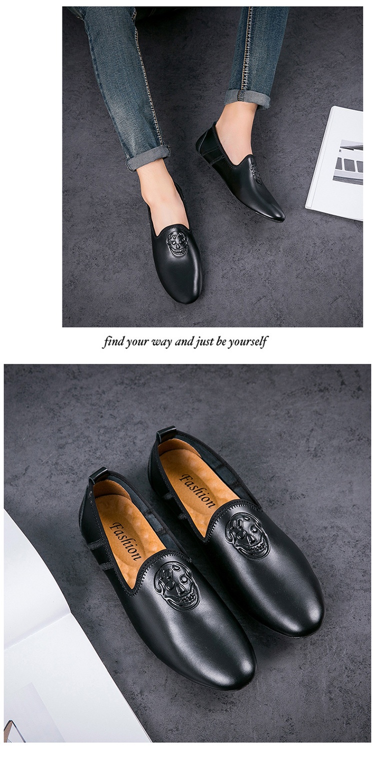 WalkPrime WalkPrime European Station Autumn Hairstylist Small Leather Skull Trendy New Men's Single Loafers Lazy Shoes Youth_voghion.com