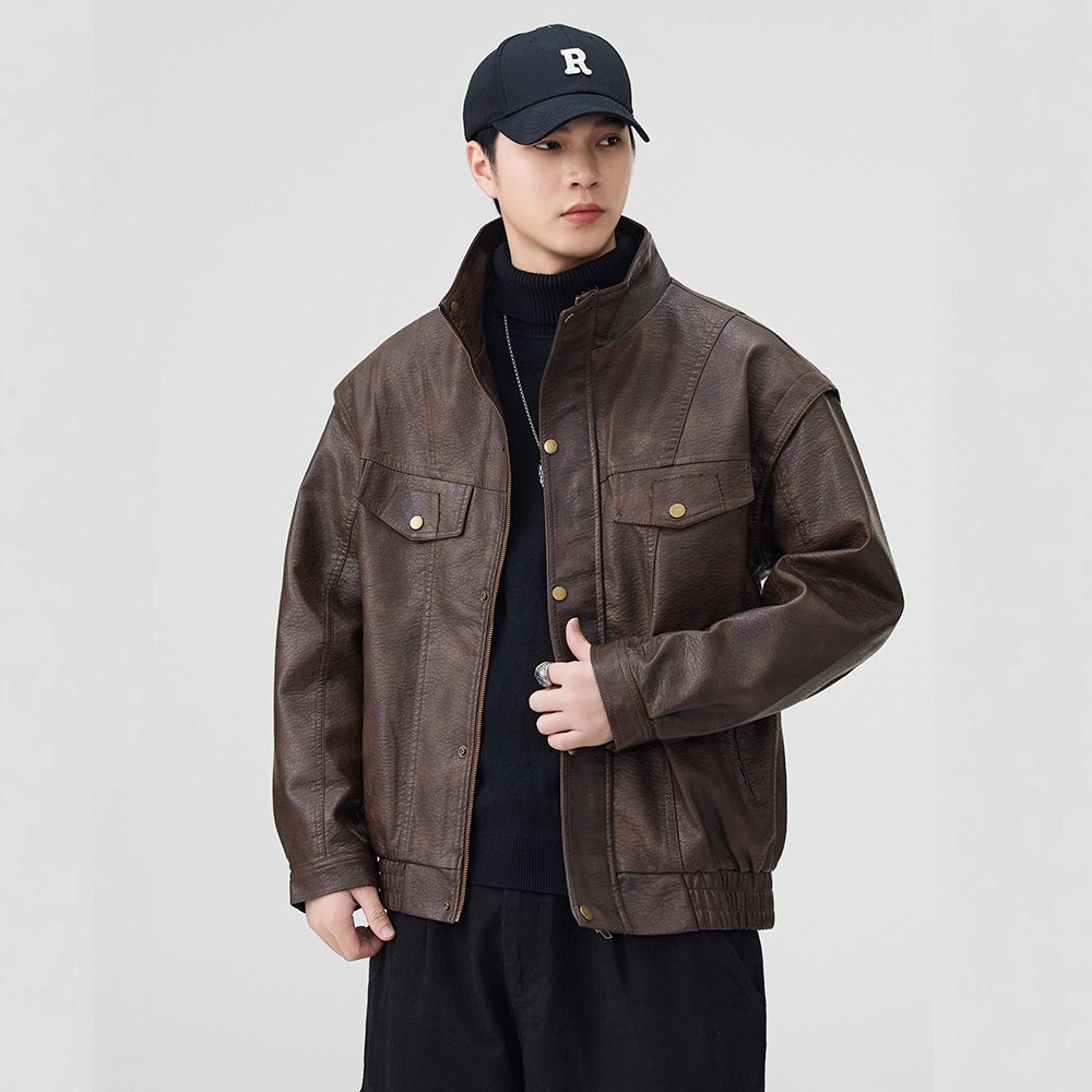 Giacca in pelle PU da pilota alla moda di strada europea e americana da uomo, alla moda, alla moda, in vendita all'ingrosso_voghion.com