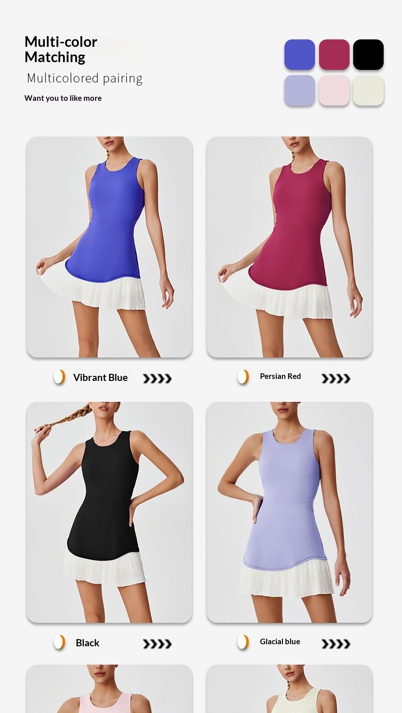 001 Cross-Border Summer Sports Dress With Ruffles, Anti-Exposure, Quick-Dry Badminton Tennis Dress, Hollow Out Beautiful_voghion.com