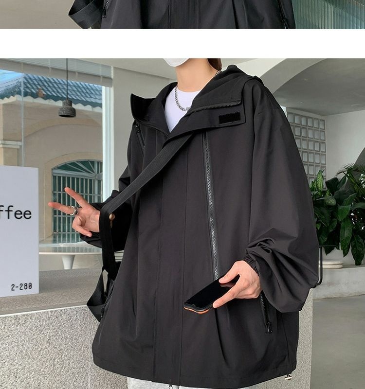Giacca a vento con cappuccio e cerniera impermeabile funzionale da uomo, stile Boy American High Street, alla moda, primavera e autunno, taglie forti_voghion.com