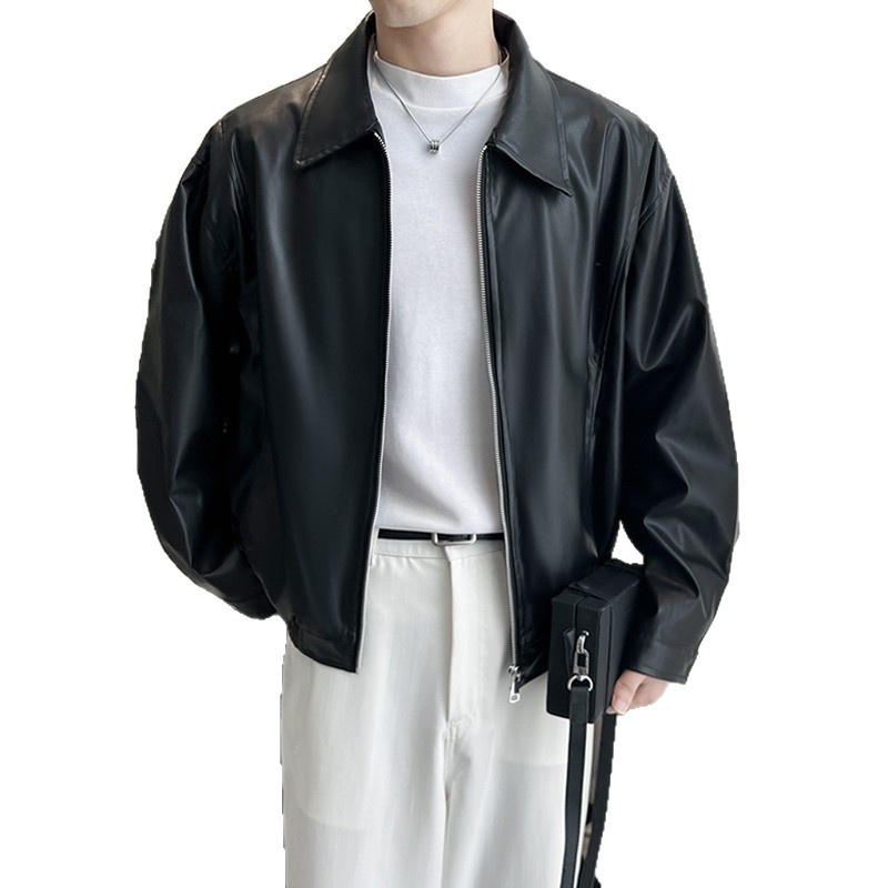 Giacca da motociclista da uomo in pelle con cerniera imbottita e design di nicchia Pishi Pu, autunno inverno, cappotto alla moda_voghion.com