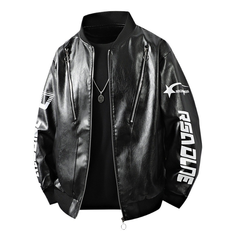 Giacca da motociclista in pelle da uomo larga, stile retrò hip-hop europeo e americano, all'ingrosso transfrontaliero_voghion.com