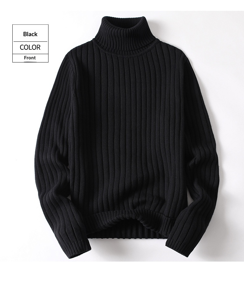 boy Boy Boy Boy Solid Color Cable Knit Turtleneck Sweater Men Winter Short Sleeve Turn-Down Collar Men's Knitwear Trendy Youth Thickened_voghion.com