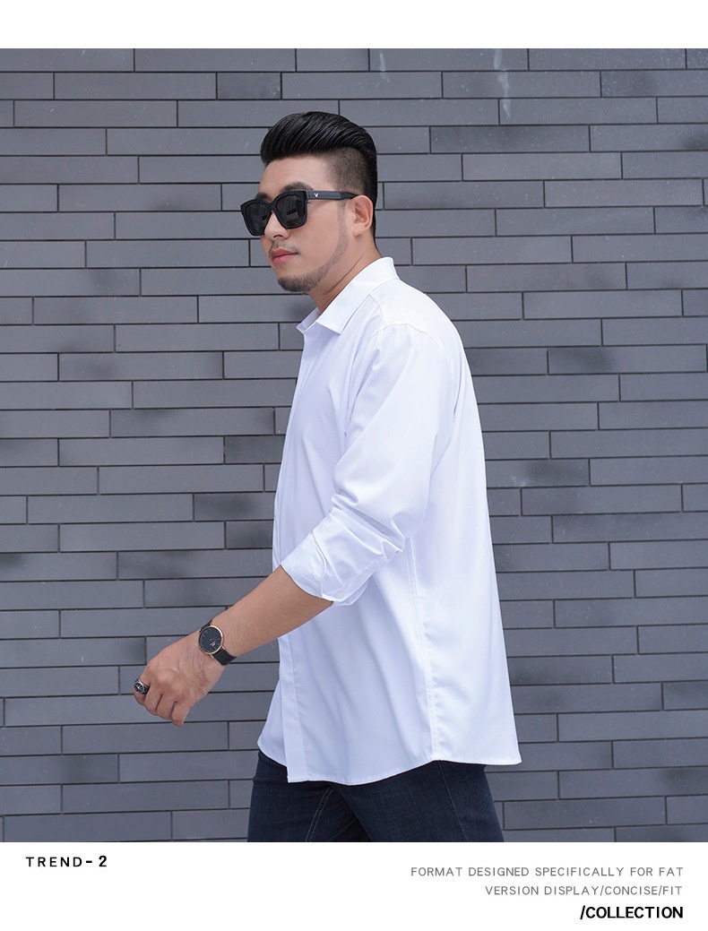 Plus Size Men's Long Sleeve Loose Casual Spring Autumn New Professional Elastic Inch Shirt For Big And Tall Men_voghion.com