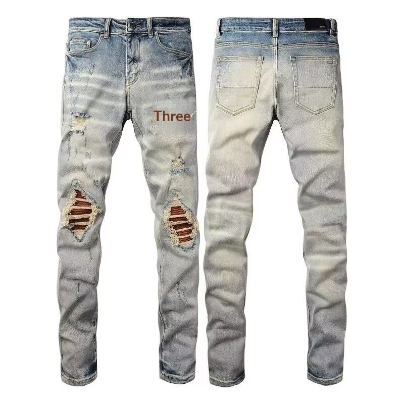 boy European And American Style Ripped Patch Elastic Retro Men's High Street Slim Fit Skinny Trendy Brand Jeans_voghion.com
