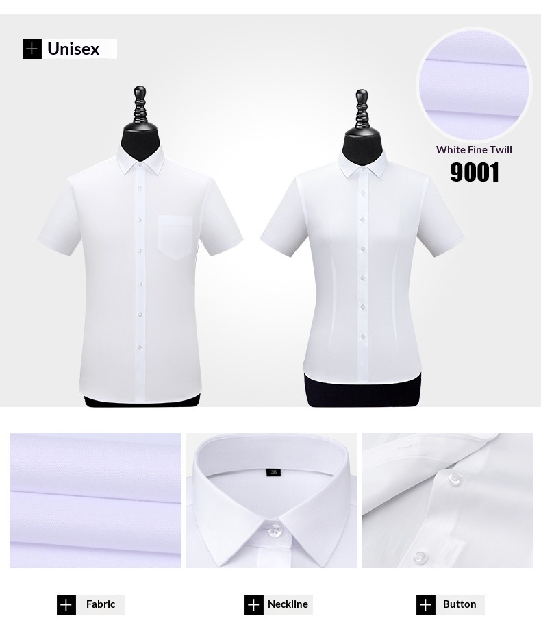 Liquid Ammonia Non-Iron Short Professional Slim Fit White Collar Korean Style High-End Shirt Printed Unisex_voghion.com