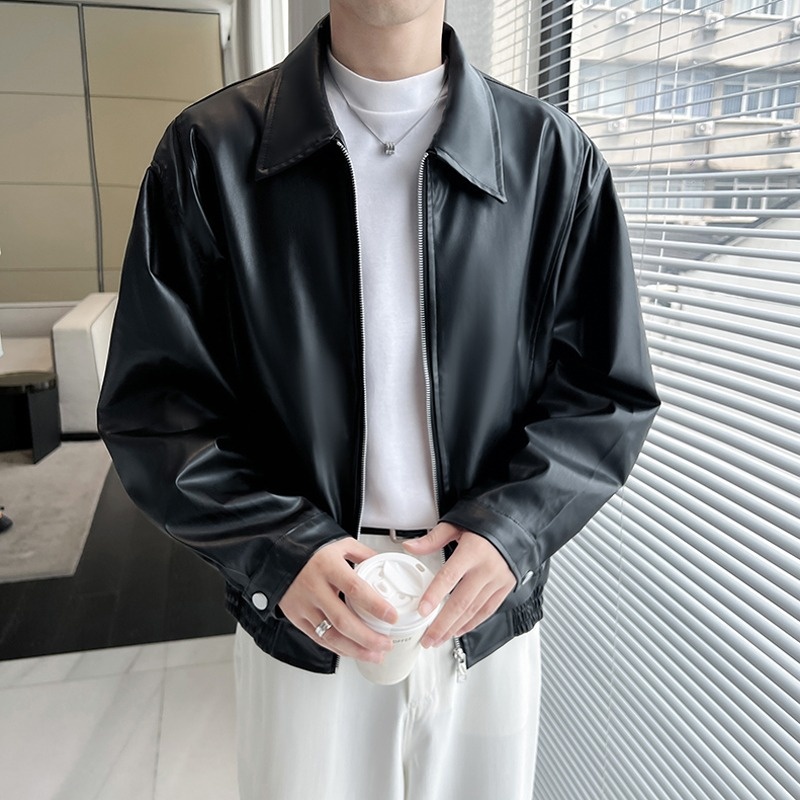 Giacca da motociclista da uomo in pelle con cerniera imbottita e design di nicchia Pishi Pu, autunno inverno, cappotto alla moda_voghion.com