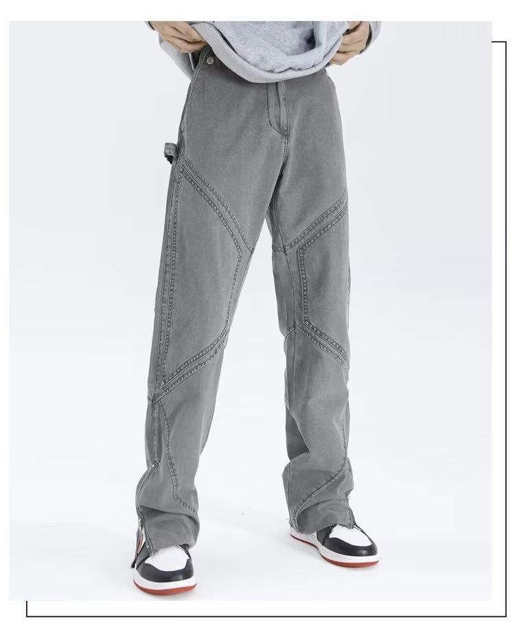 Jeans délavés tendance pour homme, style européen et américain, pantalon décontracté à fermeture éclair, ambiance printemps-été._voghion.com