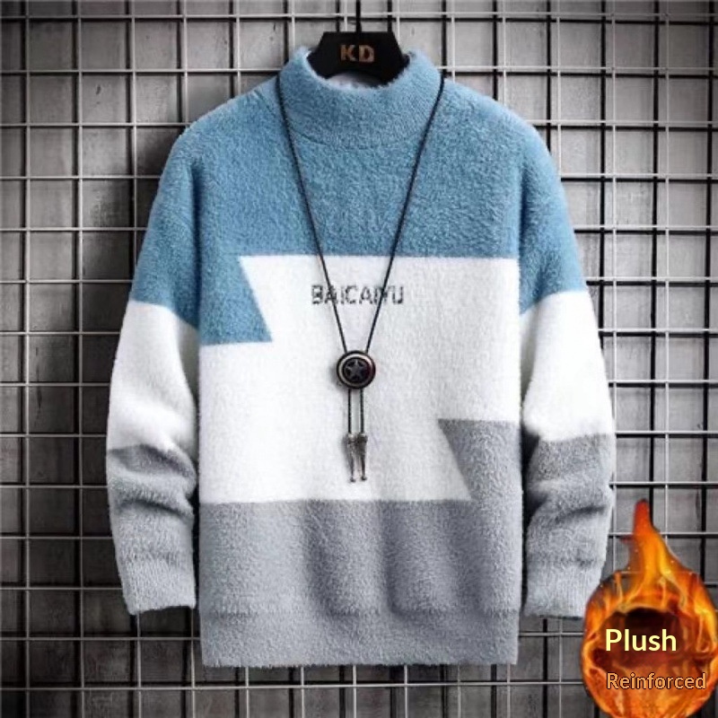 boy Mink Wool Sweater For Men, Autumn And Winter Base Shirt, Half Turtleneck, Mid Collar, Stylish Student_voghion.com