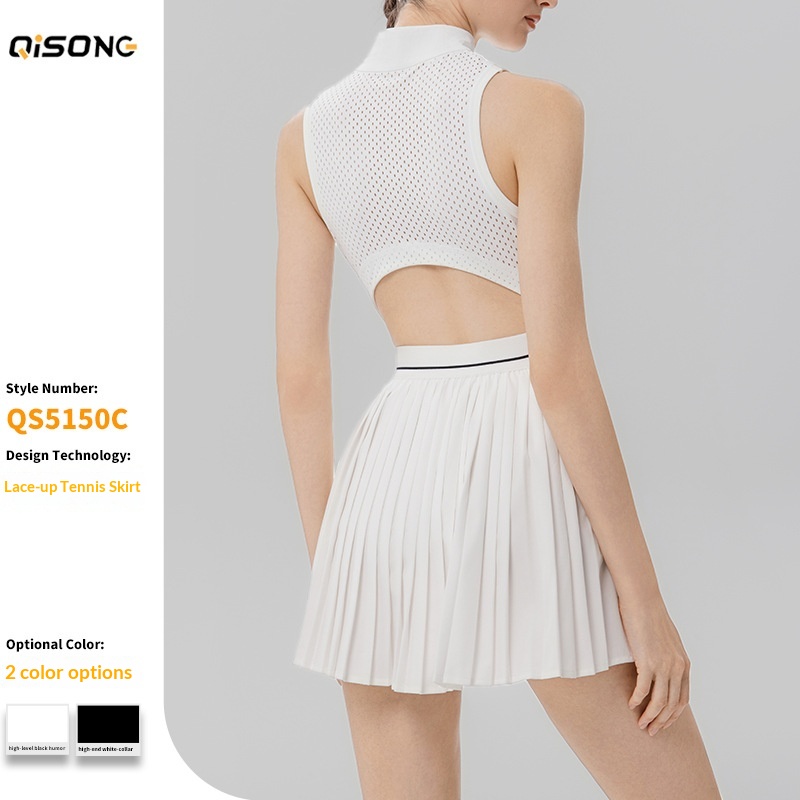 001 Grenzüberschreitender Verkaufsschlager: Anti-Expositions-Sportrock mit Frontreißverschluss, Tennisrock, Laufrock, Fitnessrock, atmungsaktiv, plissiert_voghion.com