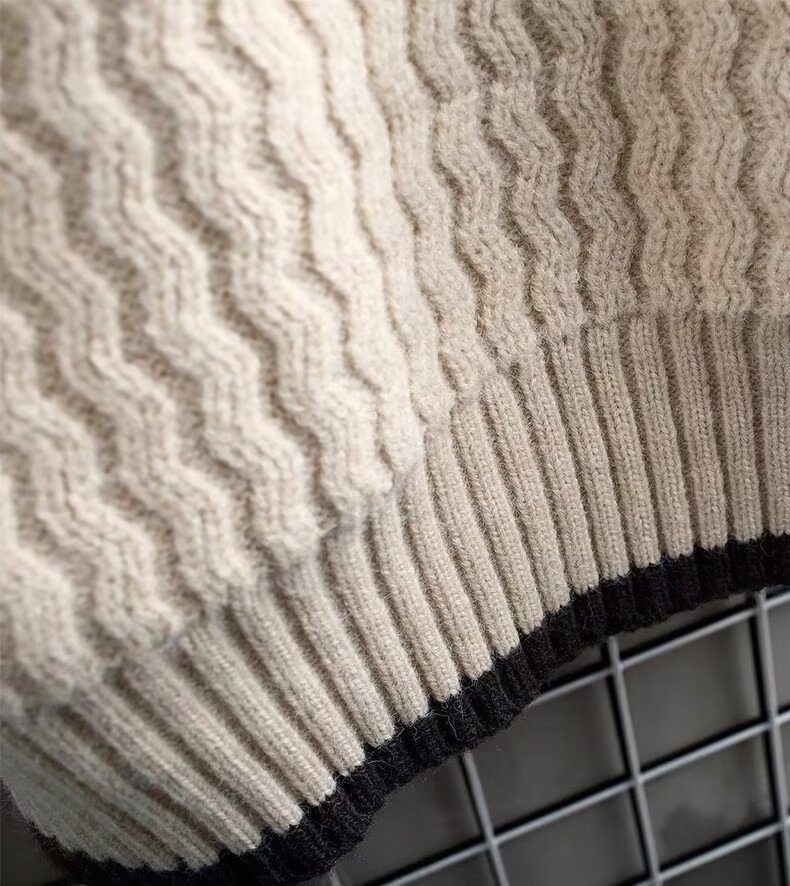 Pull à col roulé mi-long pour homme, pull en maille torsadée automne-hiver, pull tendance ample à col rond pour homme._voghion.com