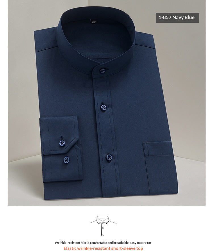 Camisa de trabajo de estilo chino de manga larga con cuello mandarín para hombre, estilo profesional, versión coreana, JK_voghion.com