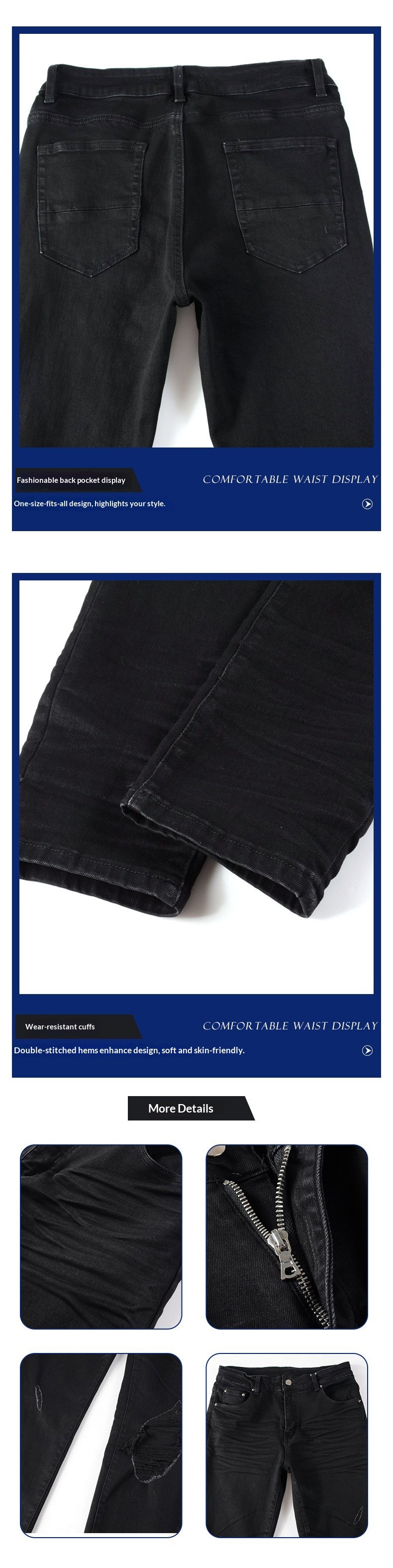 boy European And American Cross-Border Trendy Brand Black Ripped Patched Stretch Slim Fit Men's Jeans Wholesale Export_voghion.com
