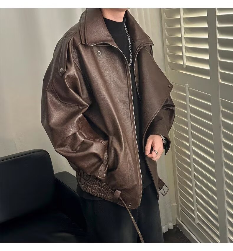 Giacca da motociclista di alta qualità con colletto rovesciato per uomo, stile europeo e americano, moda da strada alla moda, giacca da motociclista, PU coreano_voghion.com