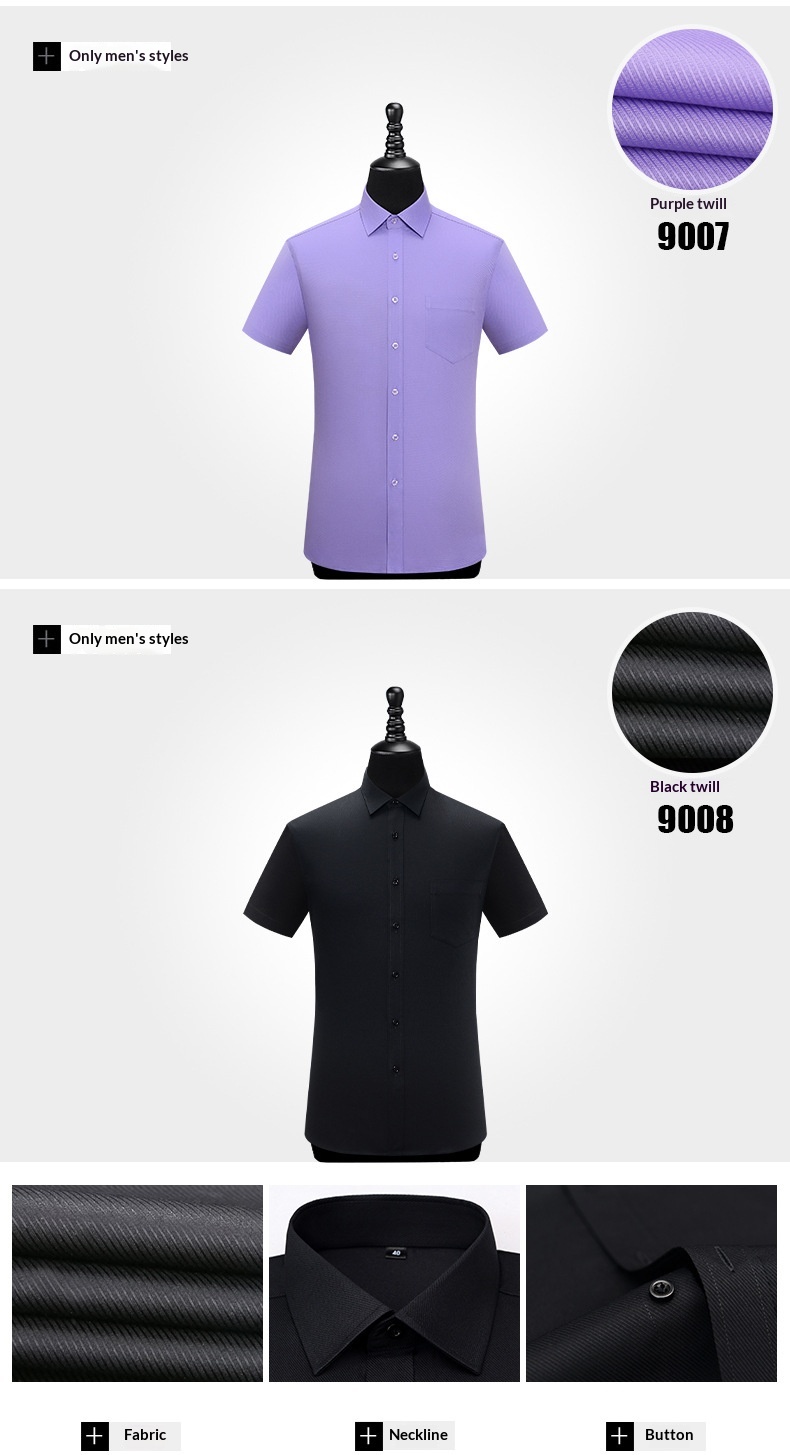 Liquid Ammonia Non-Iron Short Professional Slim Fit White Collar Korean Style High-End Shirt Printed Unisex_voghion.com