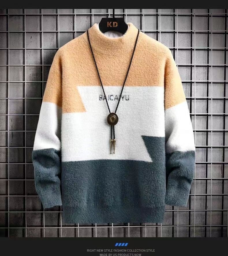 boy Mink Wool Sweater For Men, Autumn And Winter Base Shirt, Half Turtleneck, Mid Collar, Stylish Student_voghion.com