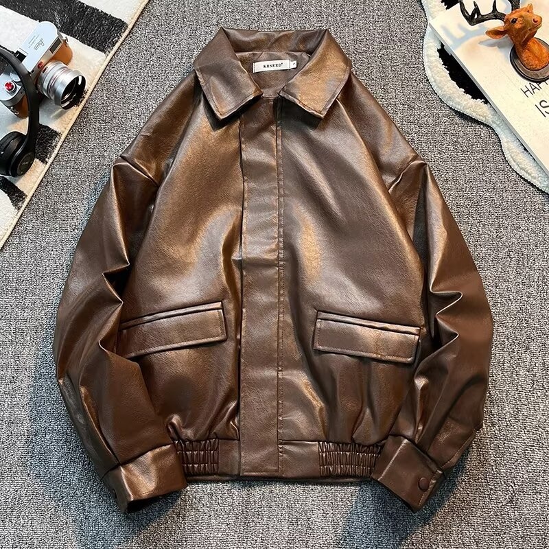 Giacca da aviatore in pelle PU da uomo alla moda di strada europea e americana, ampia e alla moda, disponibile in magazzino_voghion.com