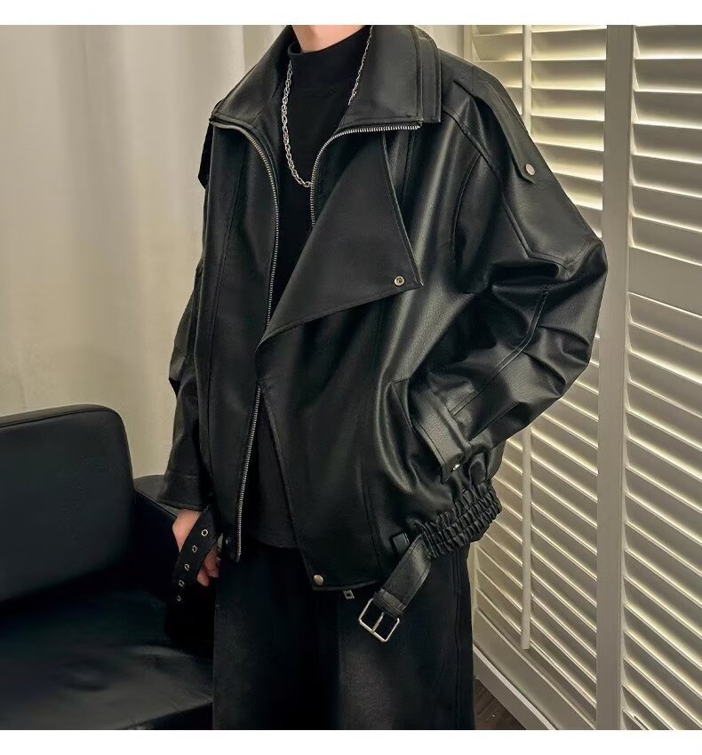 Giacca da motociclista di alta qualità con colletto rovesciato per uomo, stile europeo e americano, moda da strada alla moda, giacca da motociclista, PU coreano_voghion.com