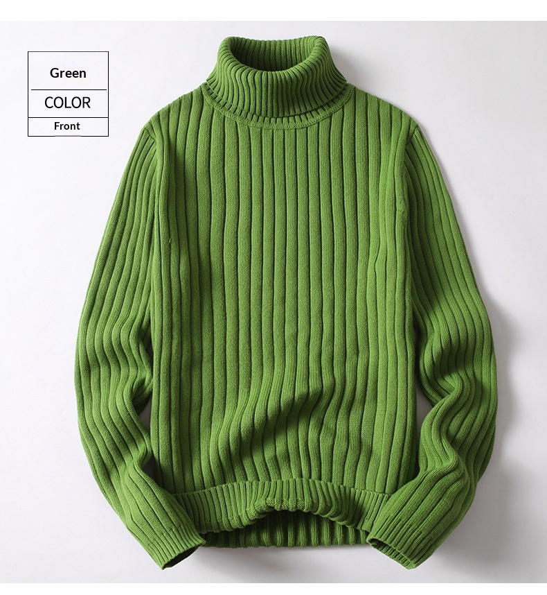 boy Boy Boy Boy Solid Color Cable Knit Turtleneck Sweater Men Winter Short Sleeve Turn-Down Collar Men's Knitwear Trendy Youth Thickened_voghion.com
