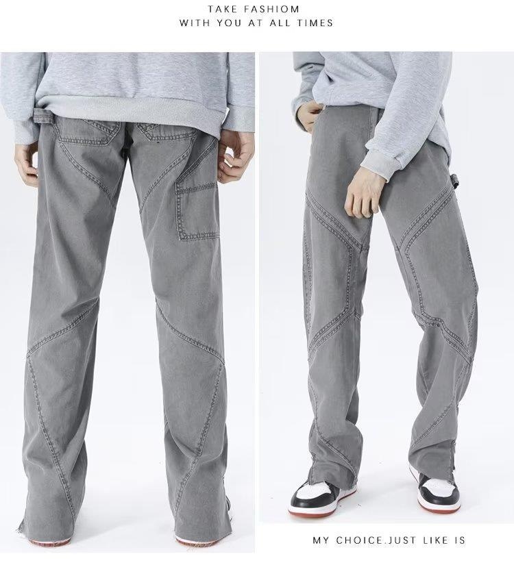 Jeans délavés tendance pour homme, style européen et américain, pantalon décontracté à fermeture éclair, ambiance printemps-été._voghion.com