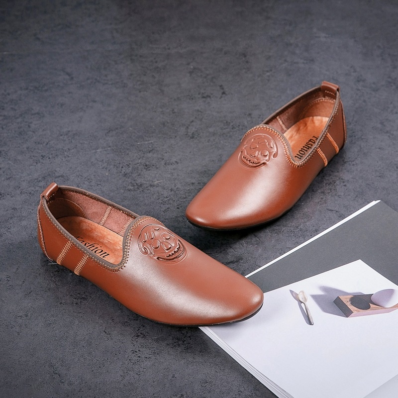 WalkPrime WalkPrime European Station Autumn Hairstylist Small Leather Skull Trendy New Men's Single Loafers Lazy Shoes Youth_voghion.com