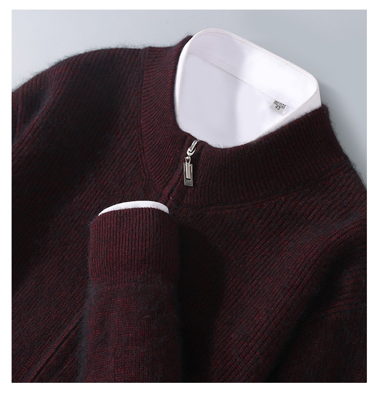 boy Boy Boy Boy Autumn Winter New Thickened Loose Men's Half Turtleneck Zipper Cardigan Casual Wool Knitted Sweater Jacket_voghion.com