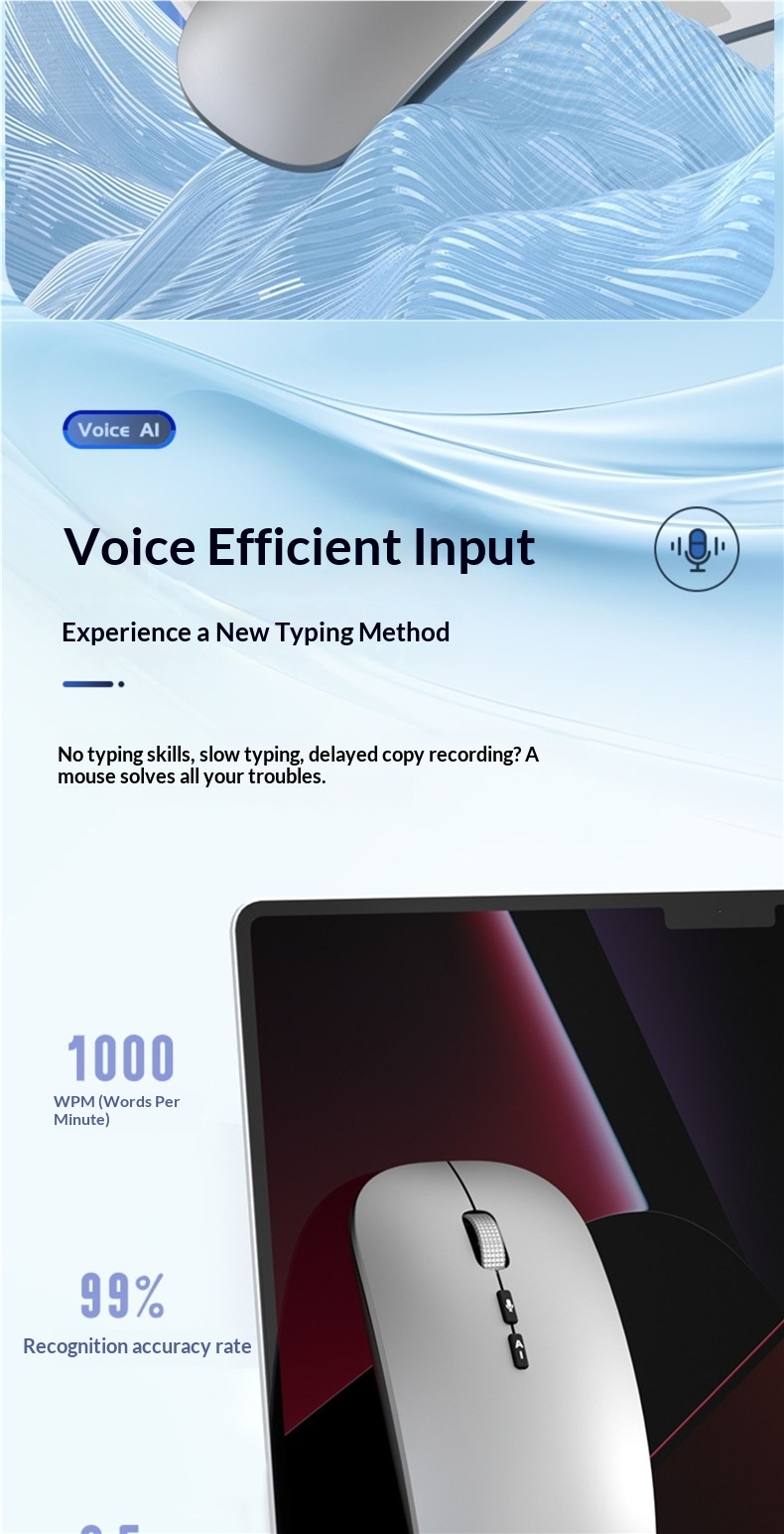 Souris sans fil Bluetooth Digitex, rechargeable, silencieuse et sans bruit, pour ordinateur portable, tablette, bureau à domicile, saisie vocale._voghion.com