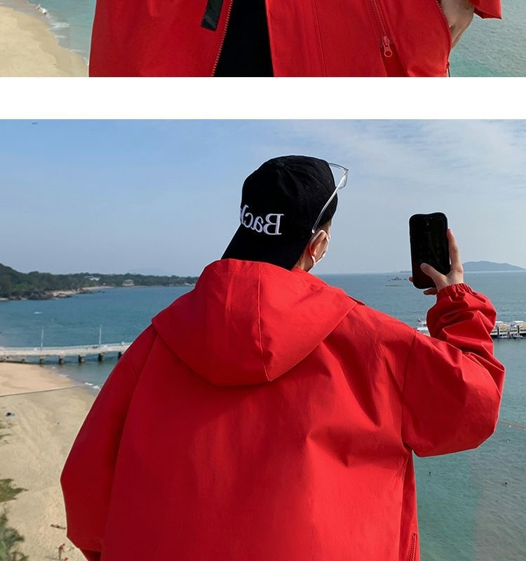 Giacca a vento con cappuccio e cerniera impermeabile funzionale da uomo, stile Boy American High Street, alla moda, primavera e autunno, taglie forti_voghion.com