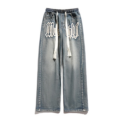 boy Towel Embroidered Jeans For Men, European American High Style, Washed And Distressed, Street Hip-Hop Loose Fit, Letter_voghion.com