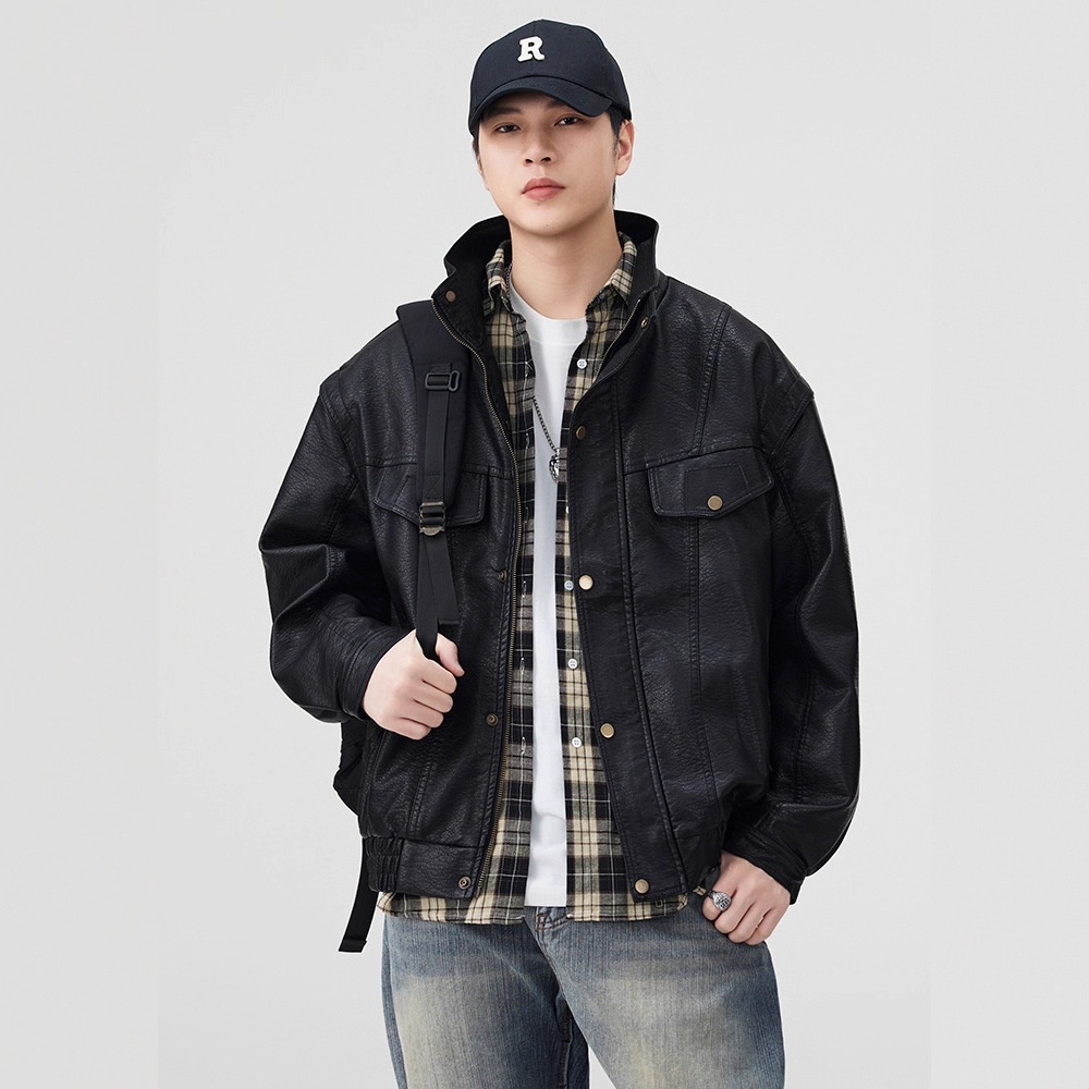 Giacca in pelle PU da pilota alla moda di strada europea e americana da uomo, alla moda, alla moda, in vendita all'ingrosso_voghion.com