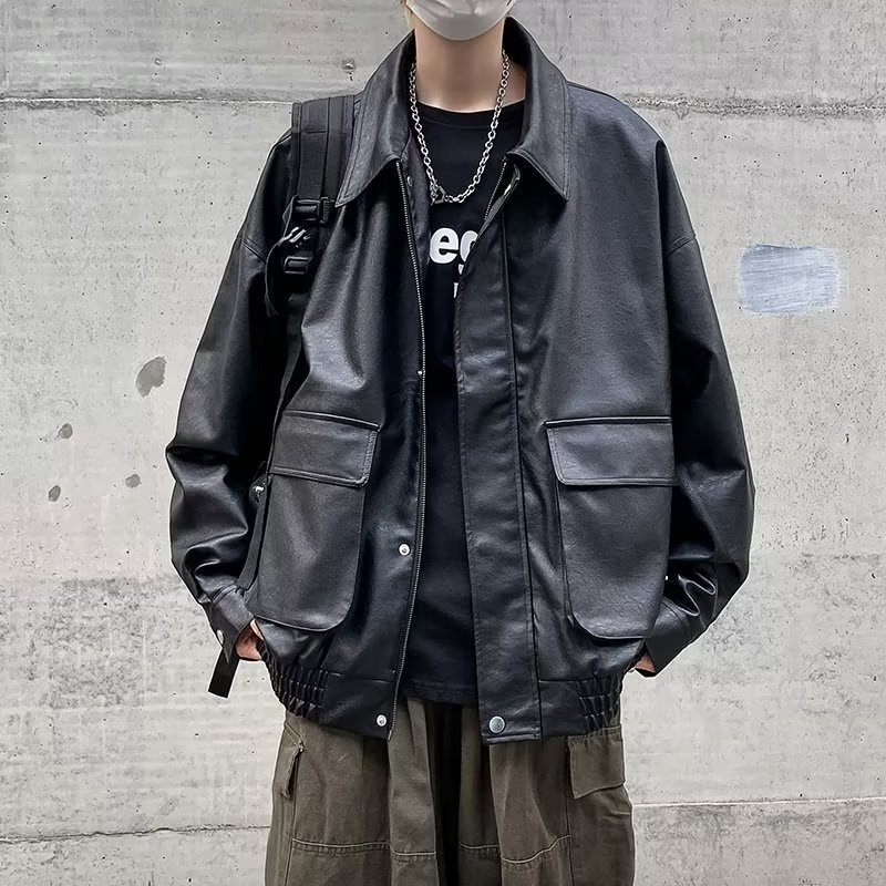 Giacca da motociclista in PU stile street europeo americano da uomo, tendenza autunnale, giacca da motociclista bella e accattivante, giacca in pelle dalla vestibilità ampia_voghion.com