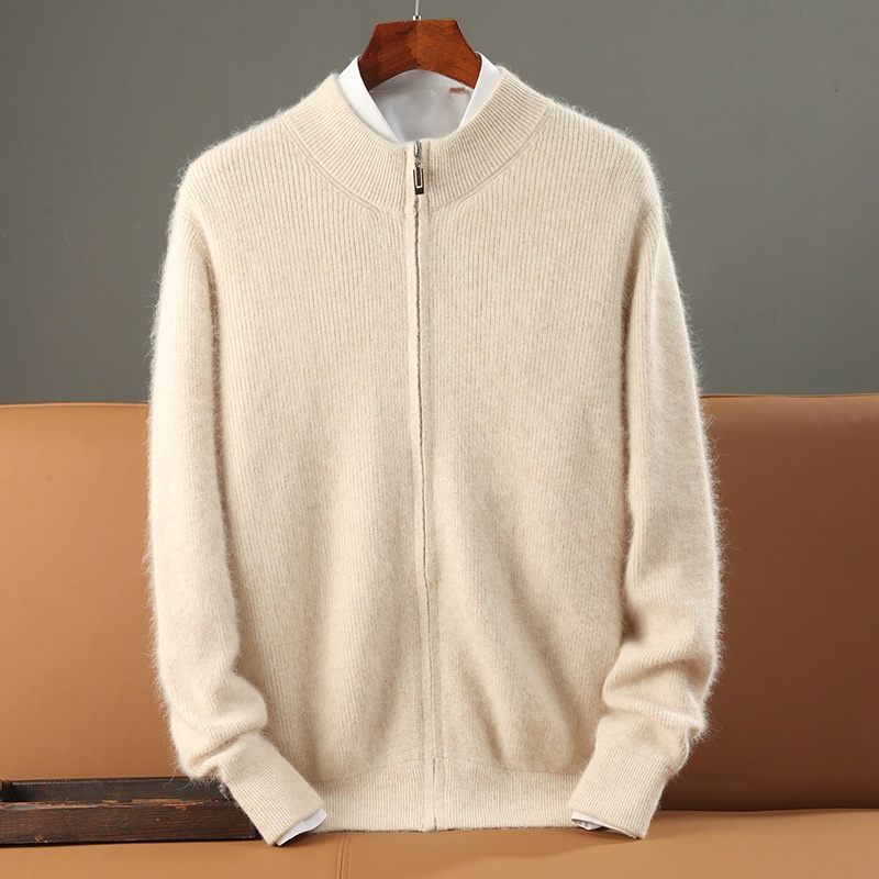 boy Boy Boy Boy Autumn Winter New Thickened Loose Men's Half Turtleneck Zipper Cardigan Casual Wool Knitted Sweater Jacket_voghion.com