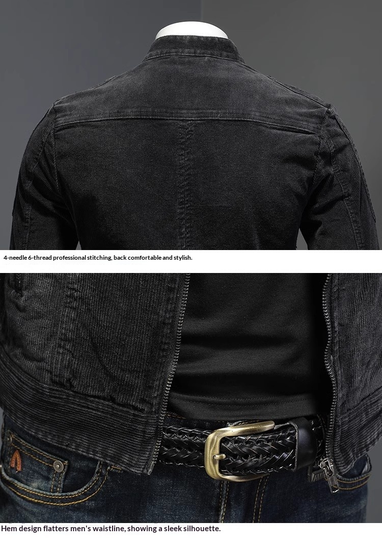 Vente directe transfrontalière pour garçon - Nouveauté printemps - Velours côtelé pour homme - Style européen et américain décontracté - Col montant - Fermeture éclair - Cyclisme et moto_voghion.com