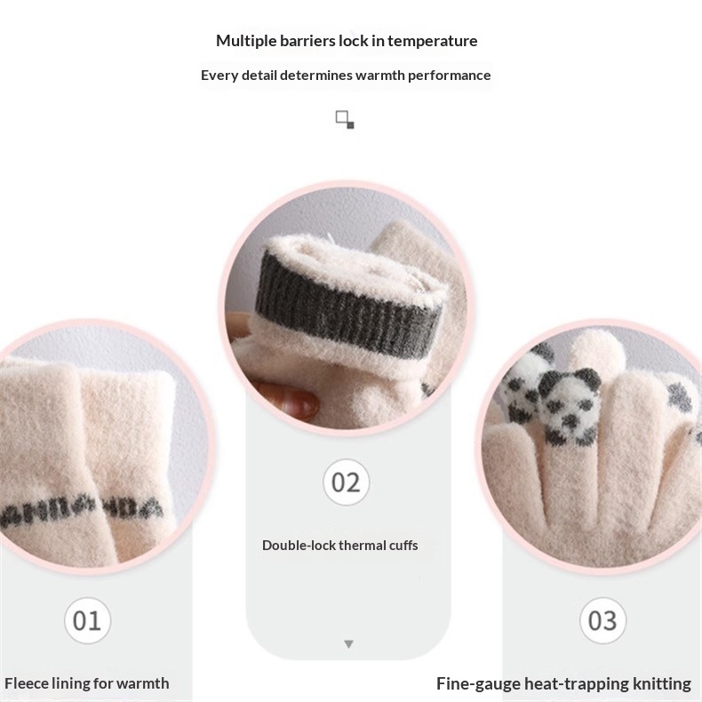 boy Boy Boy Cartoon Touchscreen Winter Cycling Thickened Windproof Warm Five-Finger Panda Cute Knitted Gloves Wholesale_voghion.com