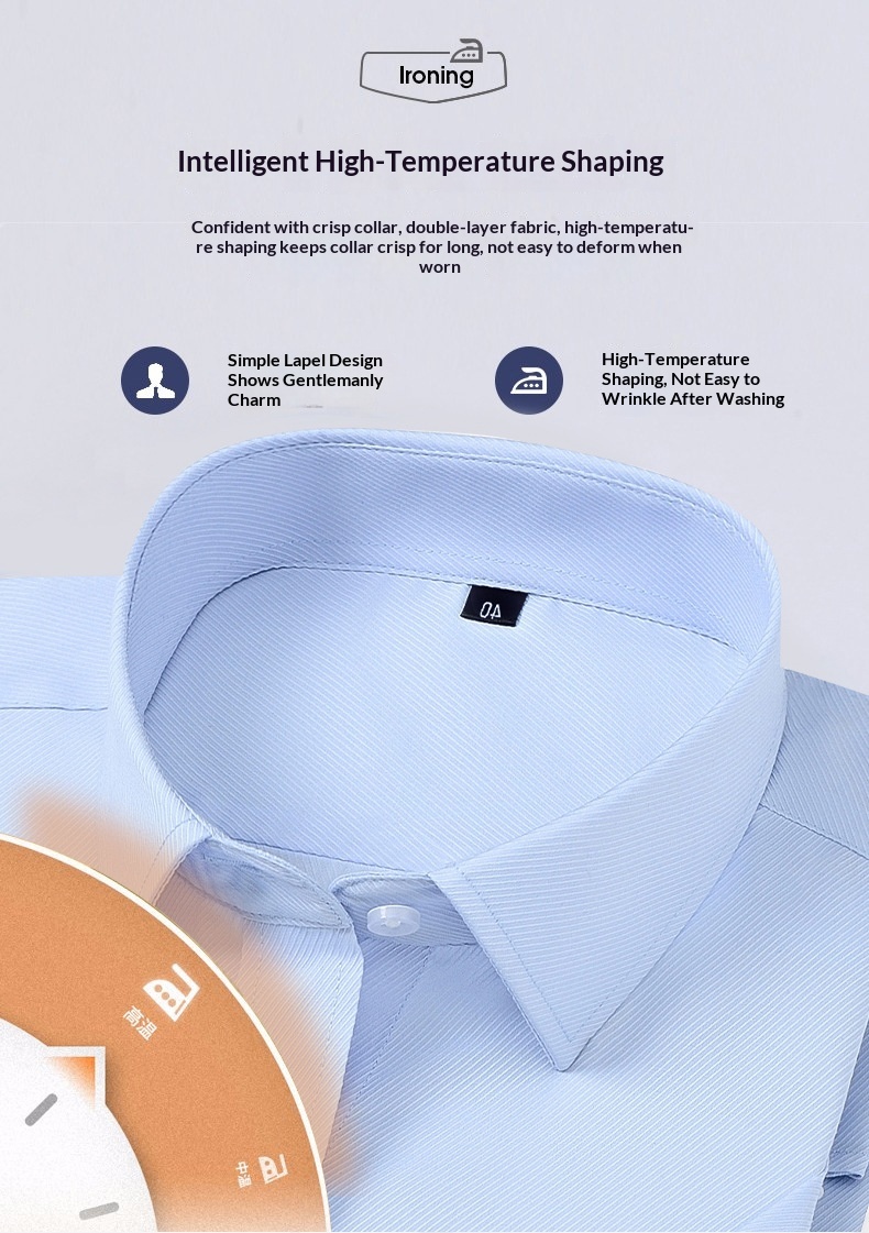 Liquid Ammonia Non-Iron Short Professional Slim Fit White Collar Korean Style High-End Shirt Printed Unisex_voghion.com