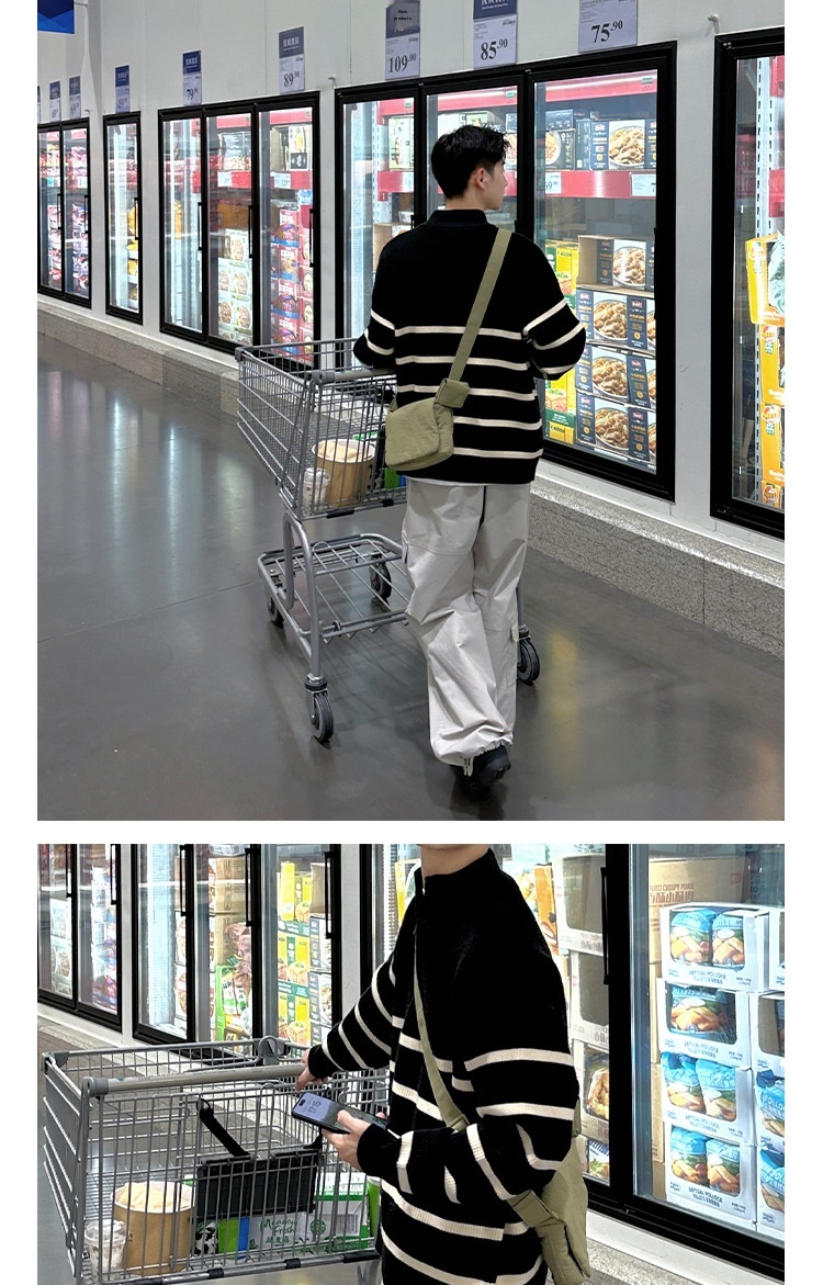 boy Boy Boy 2025 New Tendy Band Half Tutleneck Zippe Striped Sweatshirt Men, Loose Pullove Knitted Base Shit Fo Autumn And_voghion.com