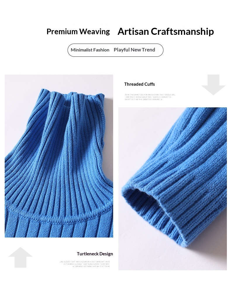 boy Boy Boy Boy Solid Color Cable Knit Turtleneck Sweater Men Winter Short Sleeve Turn-Down Collar Men's Knitwear Trendy Youth Thickened_voghion.com